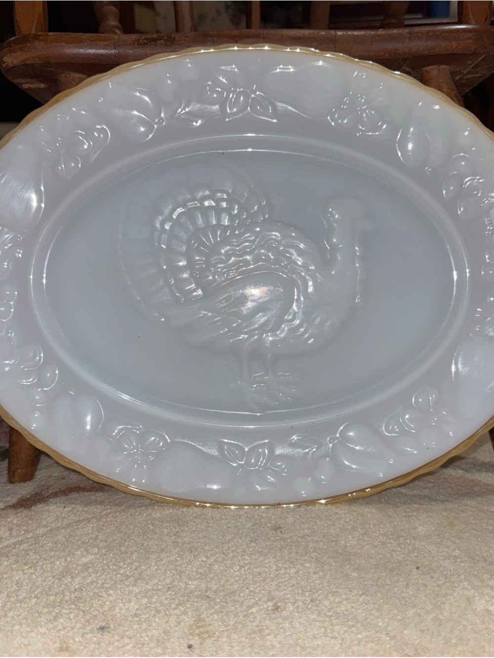 Anchor Hocking white milk glass turkey serving platter Model #2390